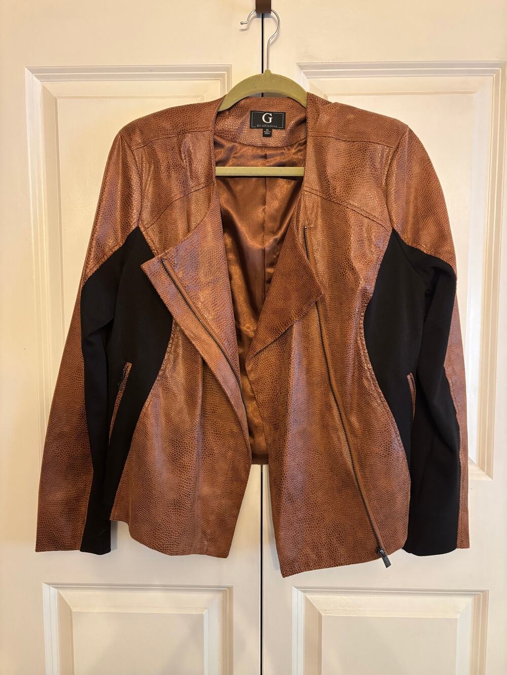 G by Giuliana XL Brown Faux Snakeskin Moto Jacket - Picture 2 of 8